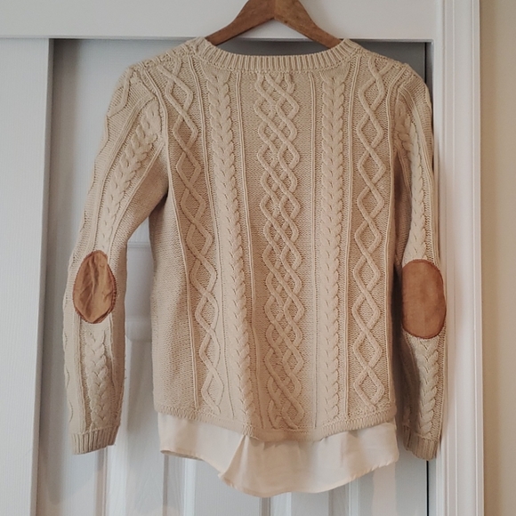 COPY - Monteau Cable Knit Elbow Patch Layered Sweater - Picture 8 of 11